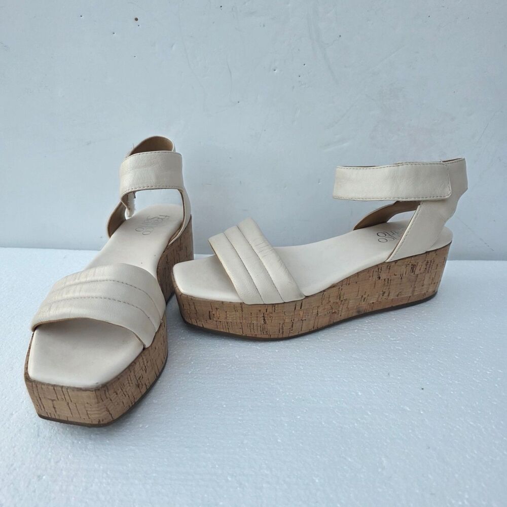 Franco Sarto loli Of White Leather Cork Platform Sandals Sz 7,5
